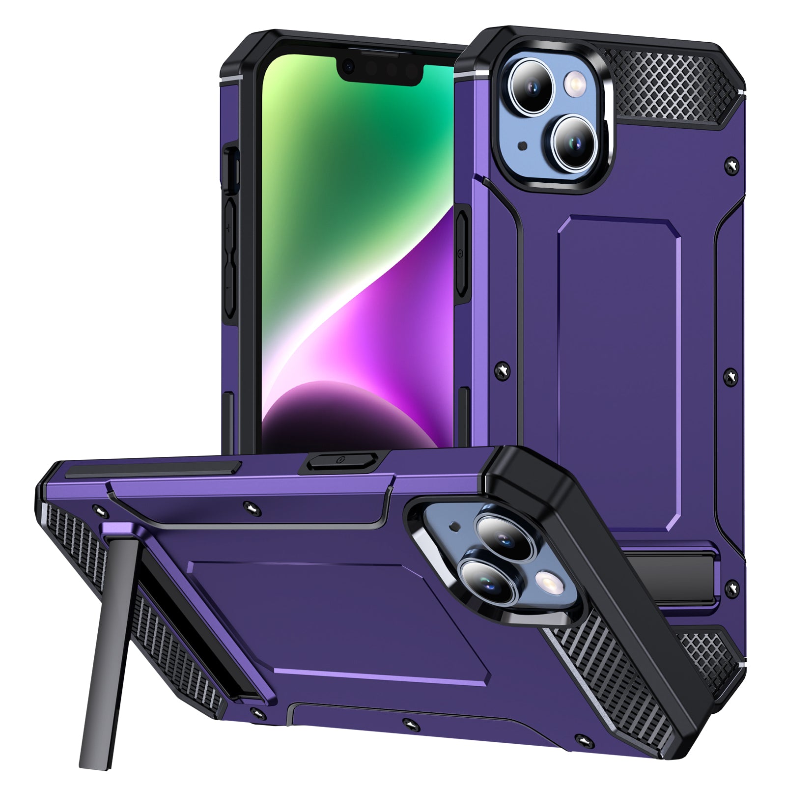 For iPhone 13 14 Kickstand Phone Case PC+TPU Military Grade 10ft Drop Tested Rubberized Back Cover For iPhone 13 14 Kickstand Phone Case PC+TPU Military Grade 10ft Drop Tested Rubberized Back Cover